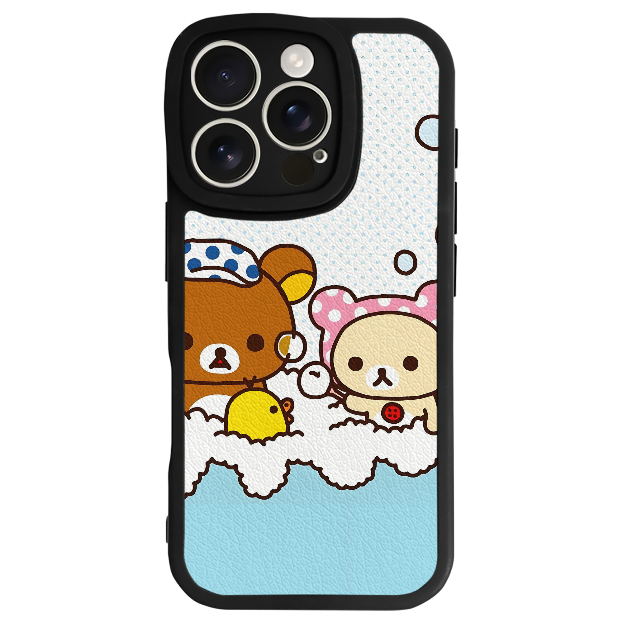 （画像用） リラックマ リラックマ キイロイトリ Rilakkuma Korilakkuma Kiiroitori 【iPhone 16シリーズ対応】シリコンスマホケース（レザー調） 材質：シリコン